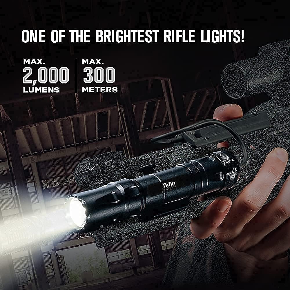 2000 Lumens Rechargeable Picatinny Rail Mounted Tactical Flashlight with Remote Pressure Switch N689386