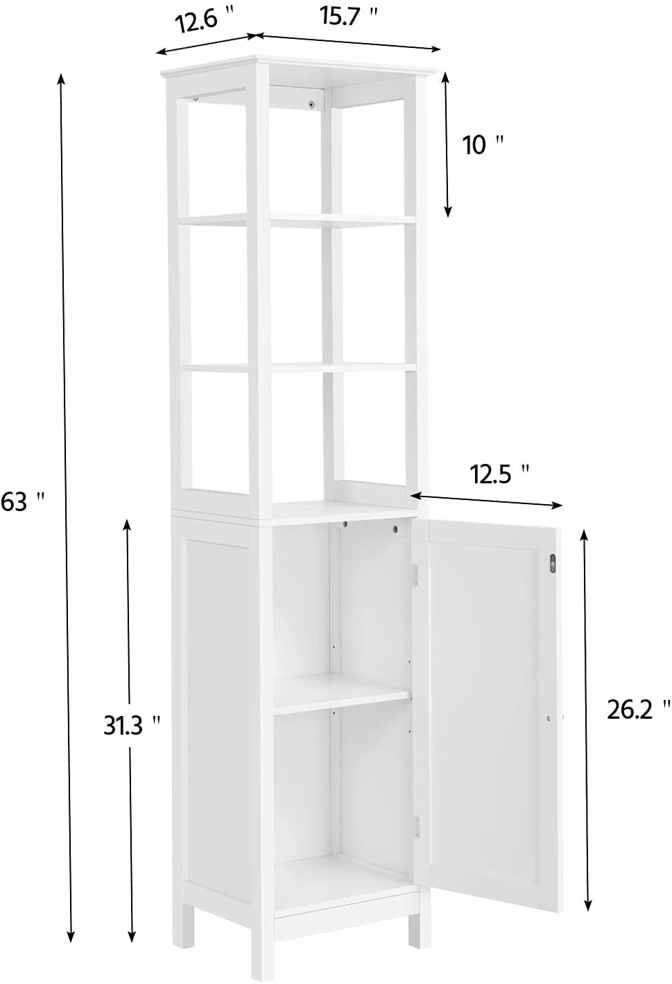 Tall Bathroom Storage Cabinet with 3 Tier Shelf and Door A118913