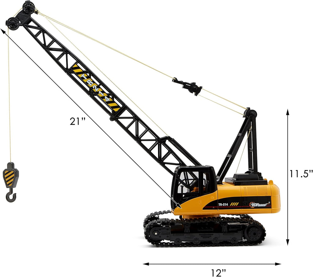 15 Channel Remote Control Crane, 1:14 Scale Battery Powered RC Construction Toy Crane with Heavy Metal Hook K7290