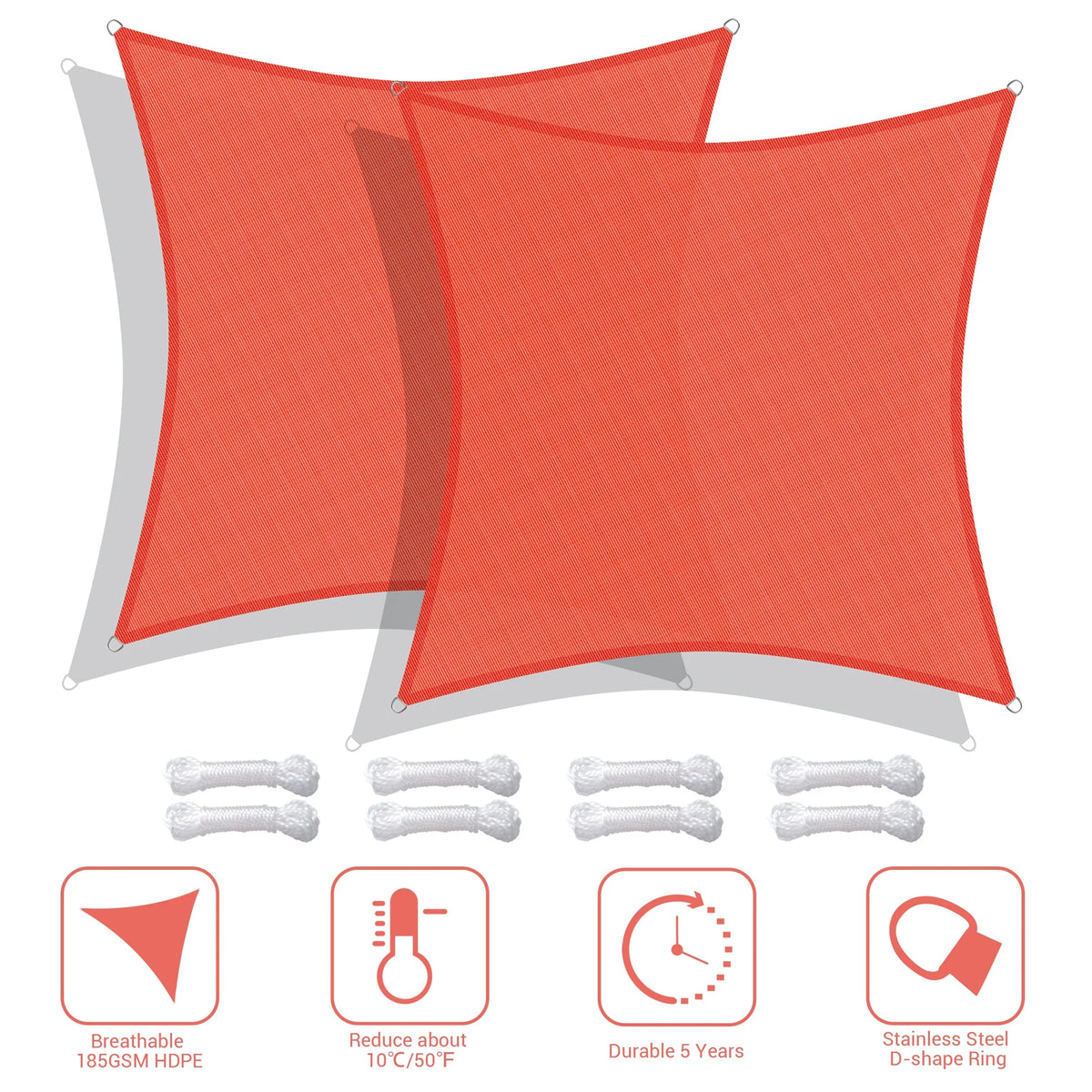 2 Pack 12x12 Ft 97% UV Block Square Sun Shade Sail HDPE Canopy H80181