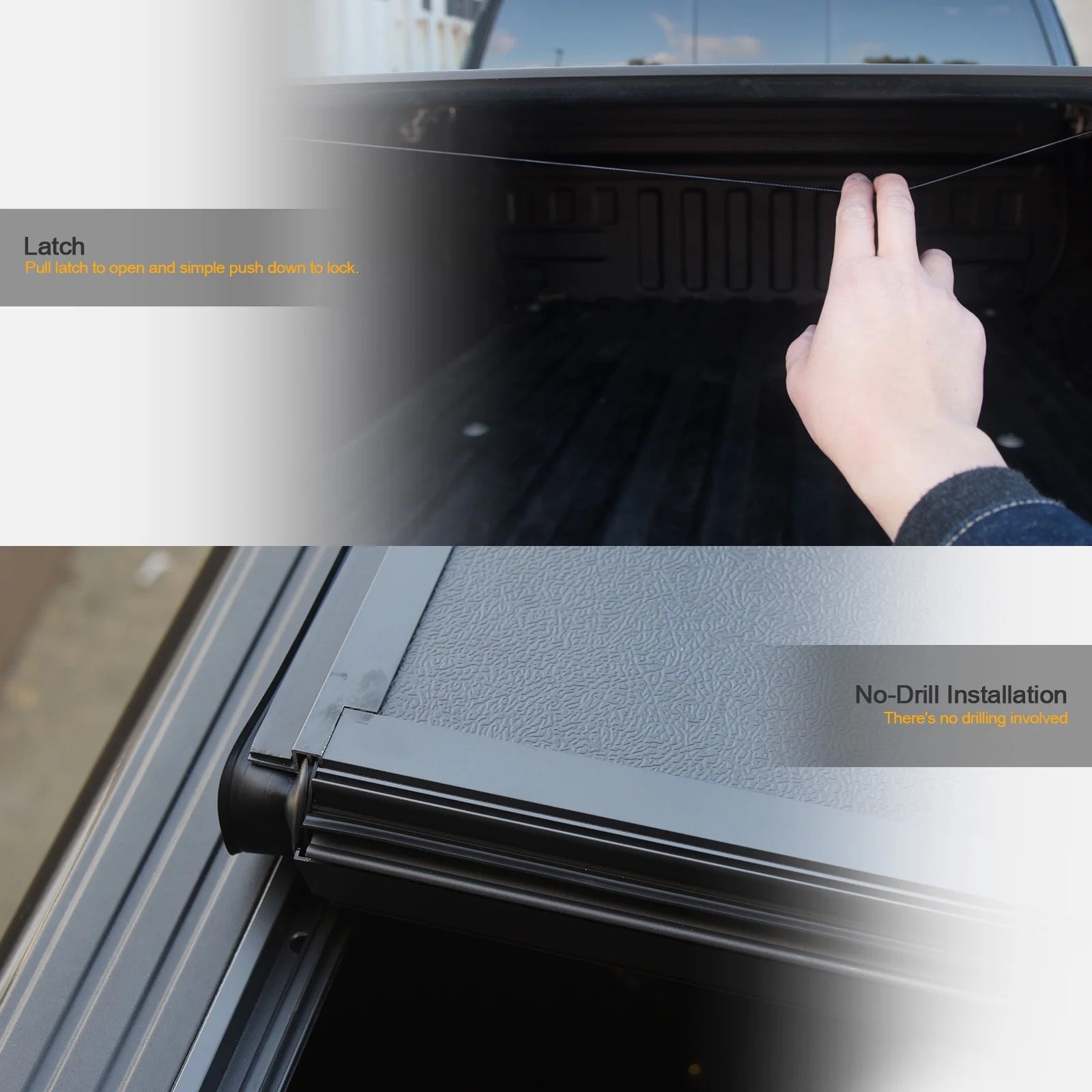 Low Profile Hard Aluminum Tri-Fold Tonneau Cover Matte Black L484