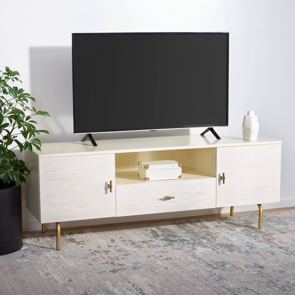 Cream White Washed Media Stand U607754