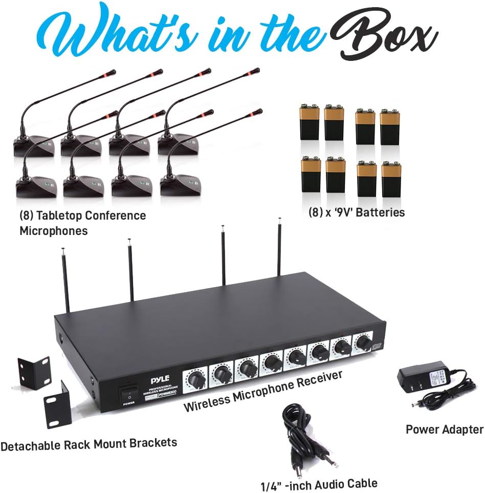 UHF Desktop Conference Microphone System with 8 Gooseneck Mics and Receiver B3804