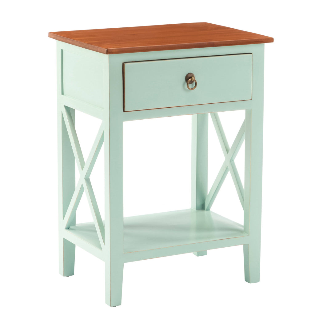 Blue Side Table Cabinet with Drawer and Shelf S37071