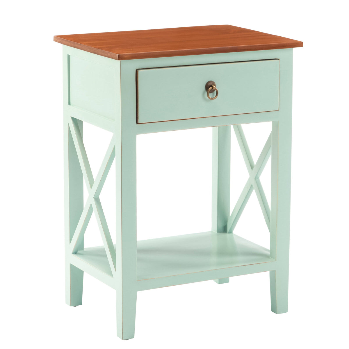 Blue Side Table Cabinet with Drawer and Shelf S37071