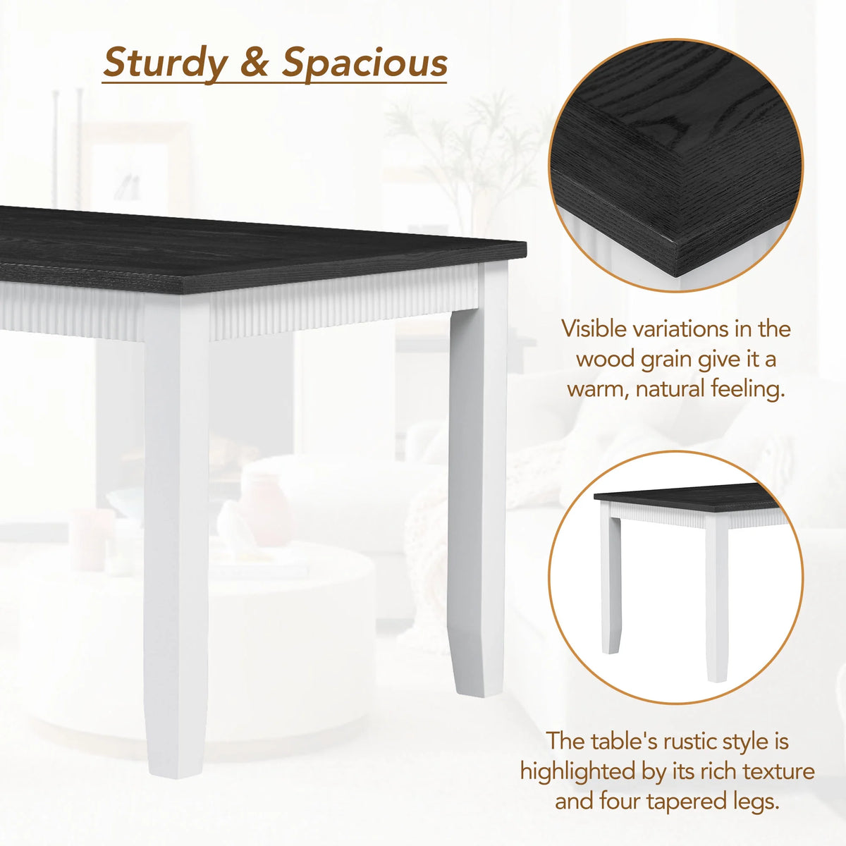 White Solid Wood 6-Piece Dining Table Set with PU Leather Chairs and Bench P29634
