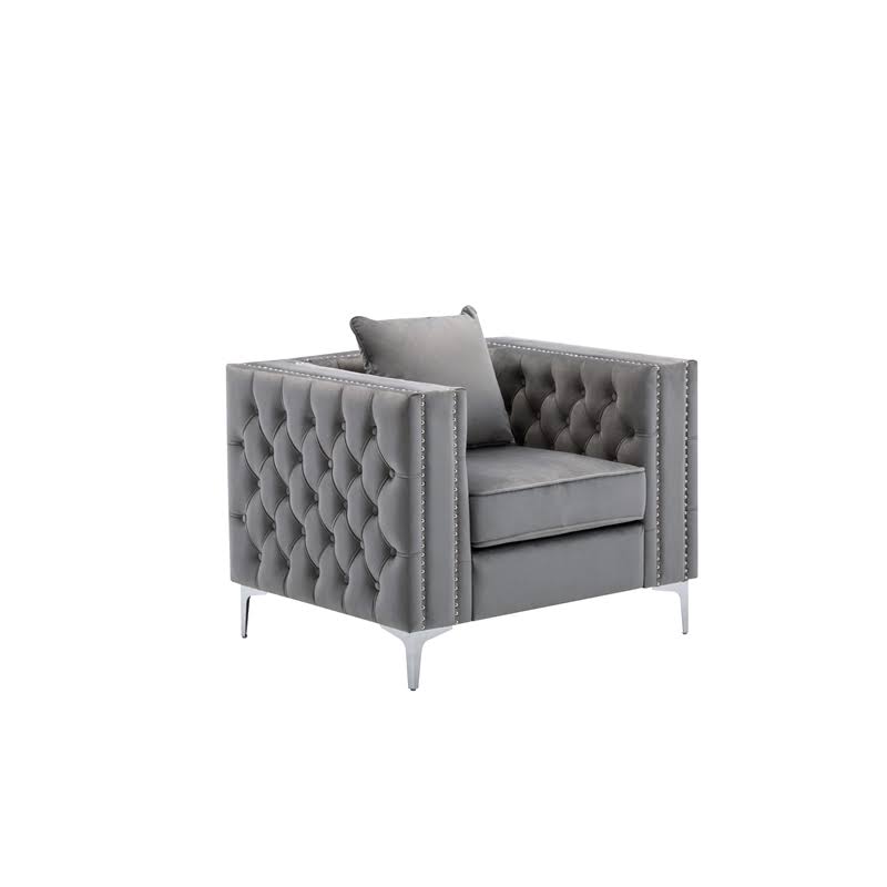 2 Piece Velvet Loveseat and Chair Set in Gray E99503