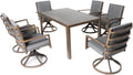 7 Piece Aluminum Outdoor Dining Set with 6 Swivel Chair Padded Cushion W5676