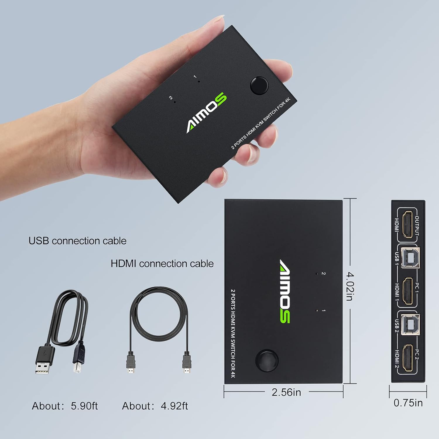 KVM Switch HDMI 2 Port 4K@30Hz with 2 HDMI Cable and 2 USB Cable A83338