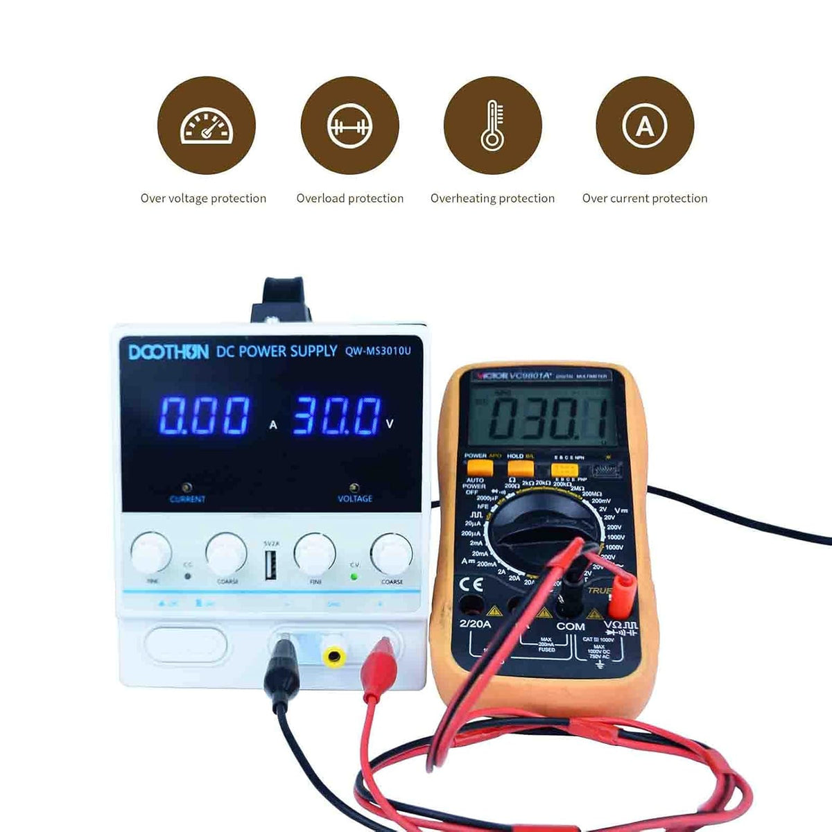 DC Power Supply Variable Adjustable Switching Regulated Bench Power Supply, 3-Digit LED Display, 5V/2A USB Interface, Alligator Test Line, American Power Cord, 30V/10A, Pack of 2 V519