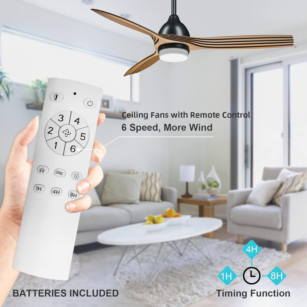 52'' Ceiling Fan with Lights Remote Control Brushed Wood Walnut Blades 3 Level Timer 6 Speed Reversible Motor I267004