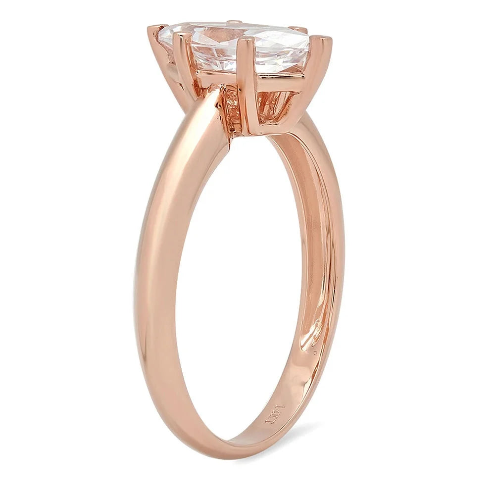 Marquise Cut Clear Simulated Diamond 14k Pink Rose Gold Solitaire Ring Z8108