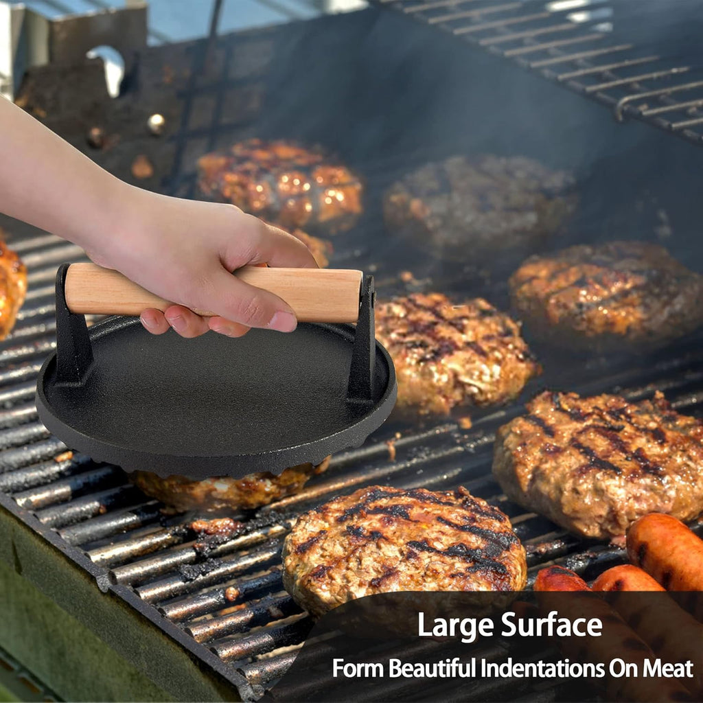 Cast Iron Burger Press Set of 2, 7 Inch Round with Wooden Handle H95003