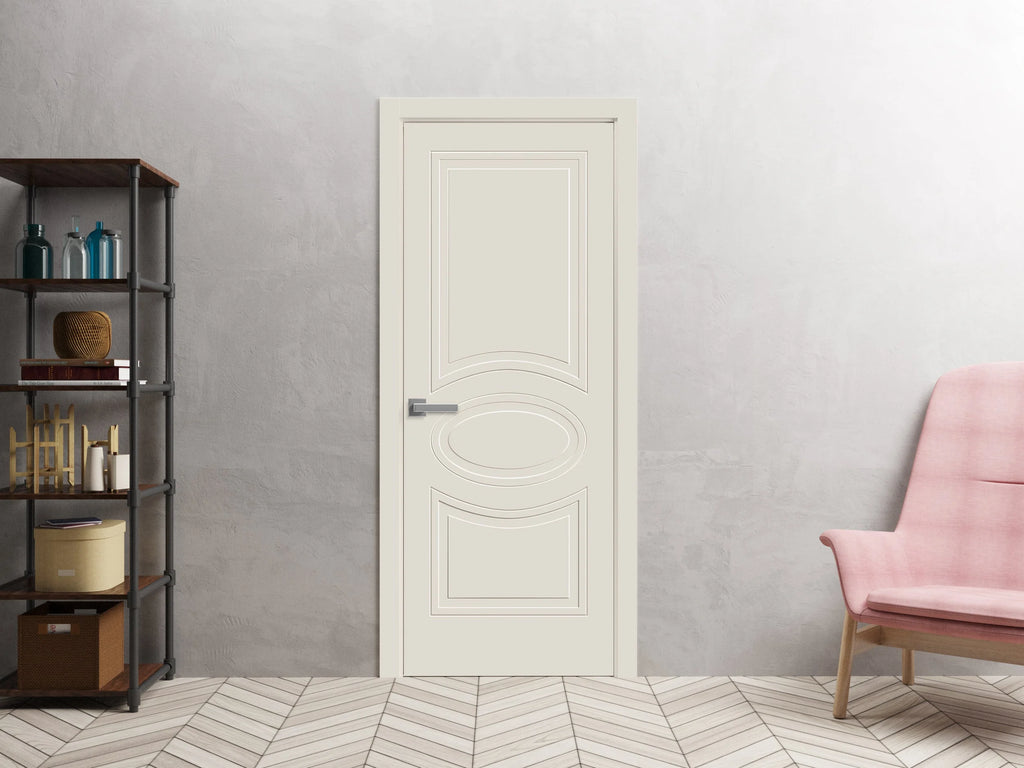 Solid French Door 36" x 80" Painted Creamy Single Regular Panel Frame Handle K72590