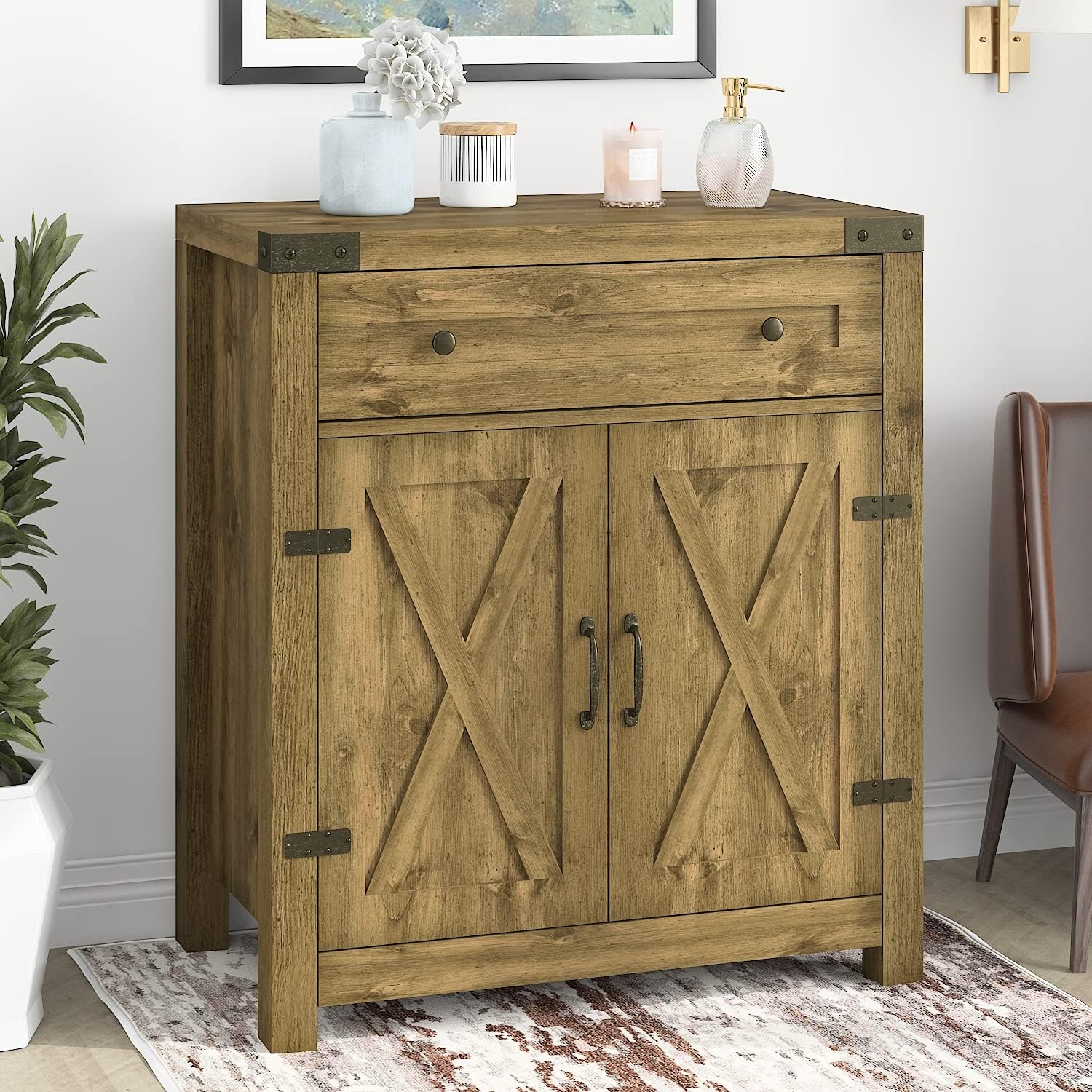Espresso Farmhouse Accent Cabinet with Drawer & Adjustable Shelves X718