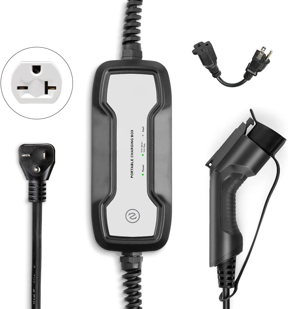 EV Charger Level 1/2 Switchable Current 10/16A NEMA 6-20 Plug with NEMA 5-15P Adapter 110V-240V Electric Car Charger C46889