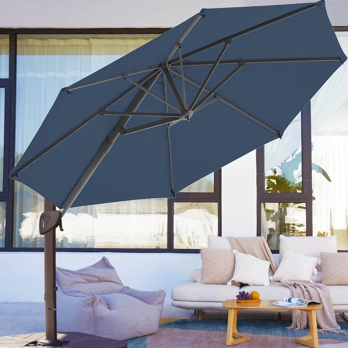 9x9 FT Square Cantilever Patio Umbrella with Sky Blue Solution-dyed Fabric F28421