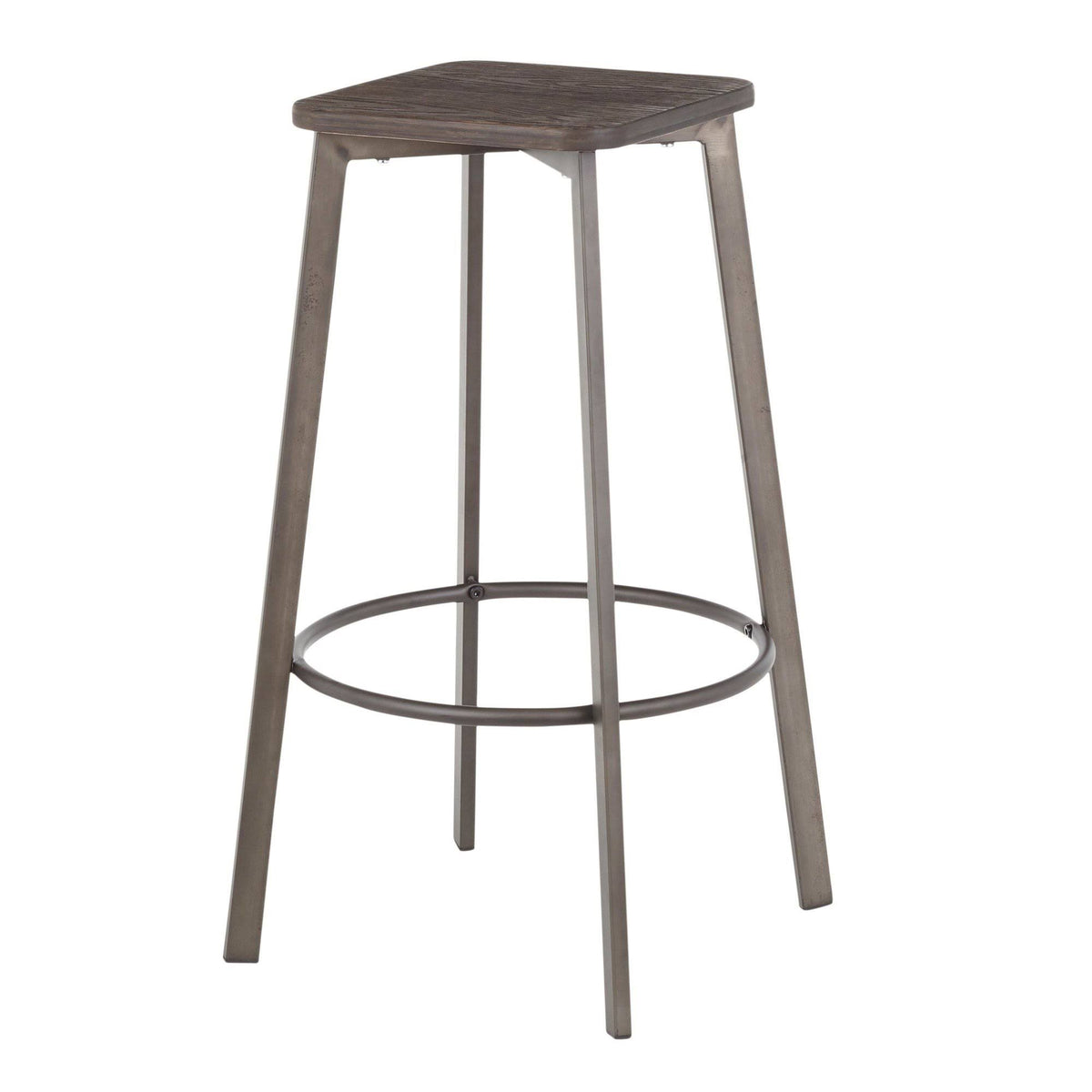 Vintage White Metal and Espresso Bamboo Square Barstool Set of 2 Q135