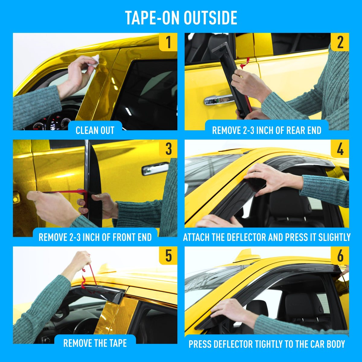 Tape-On Window Deflectors Rain Guards for Subaru XV Crosstrek 2018-2023, 6pcs D421171