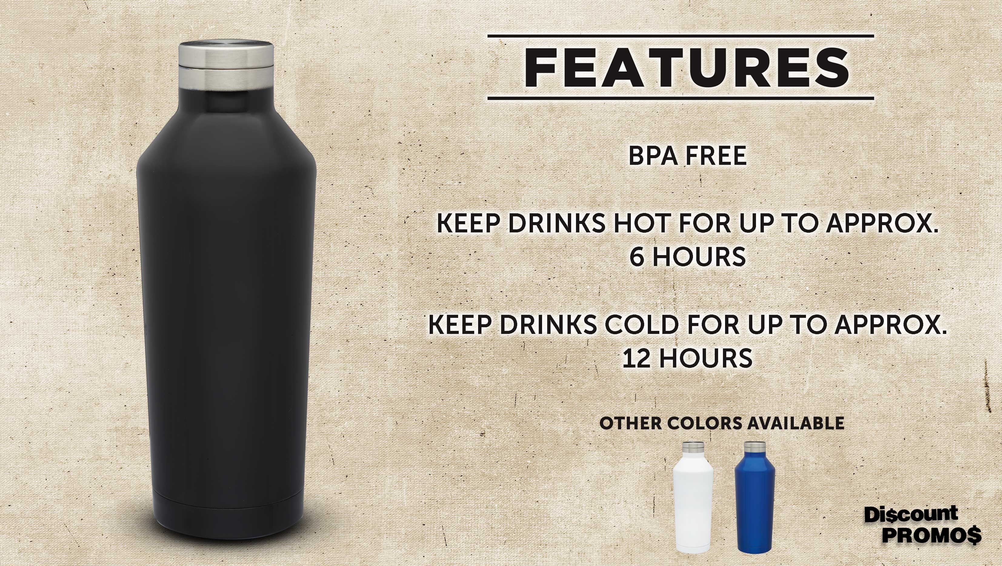 Black Stainless Steel Water Bottles 17 oz Set of 6 Double Wall B614