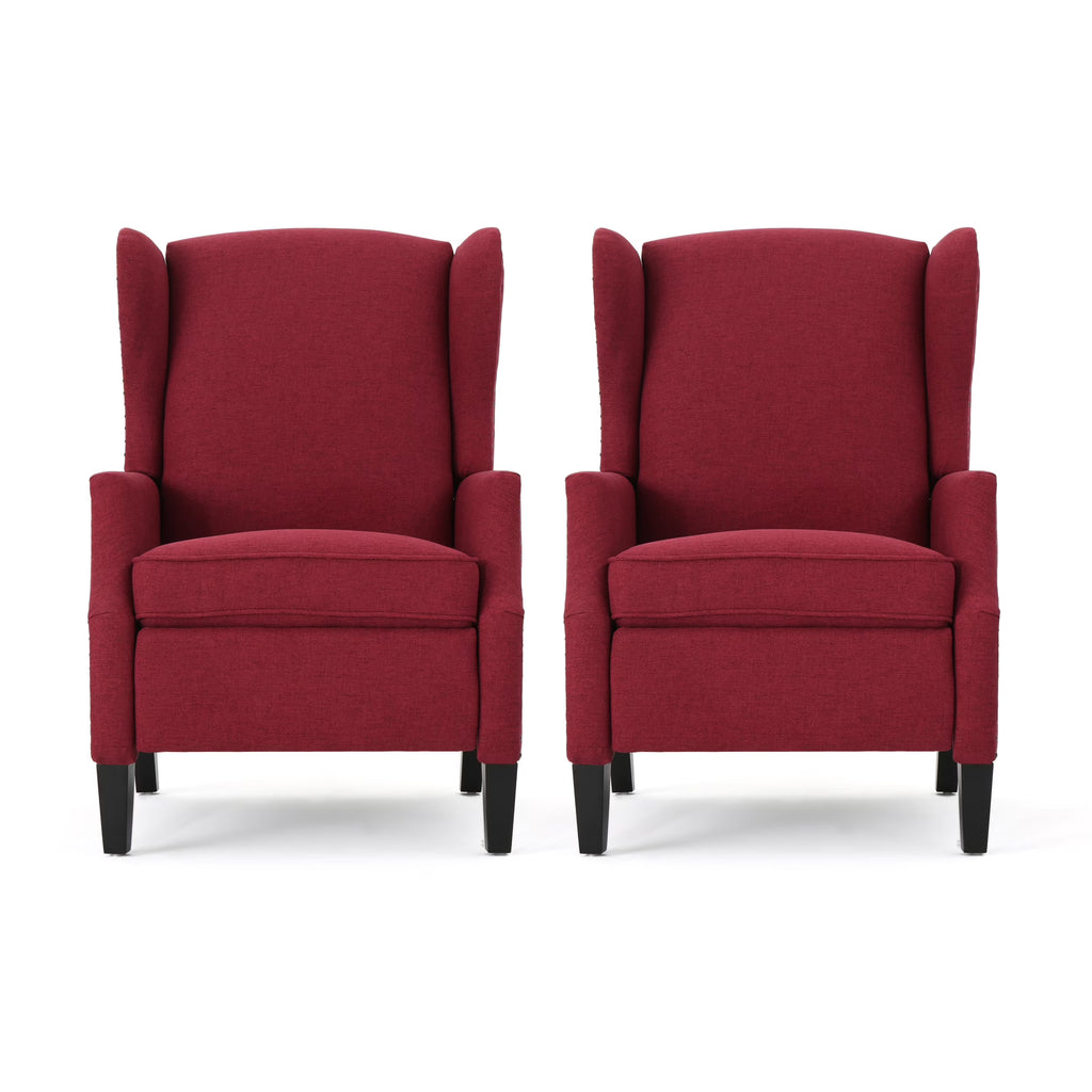 Deep Red and Dark Brown Fabric Pushback Recliner, Set of 2 F4091