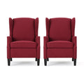 Deep Red and Dark Brown Fabric Pushback Recliner, Set of 2 F4091