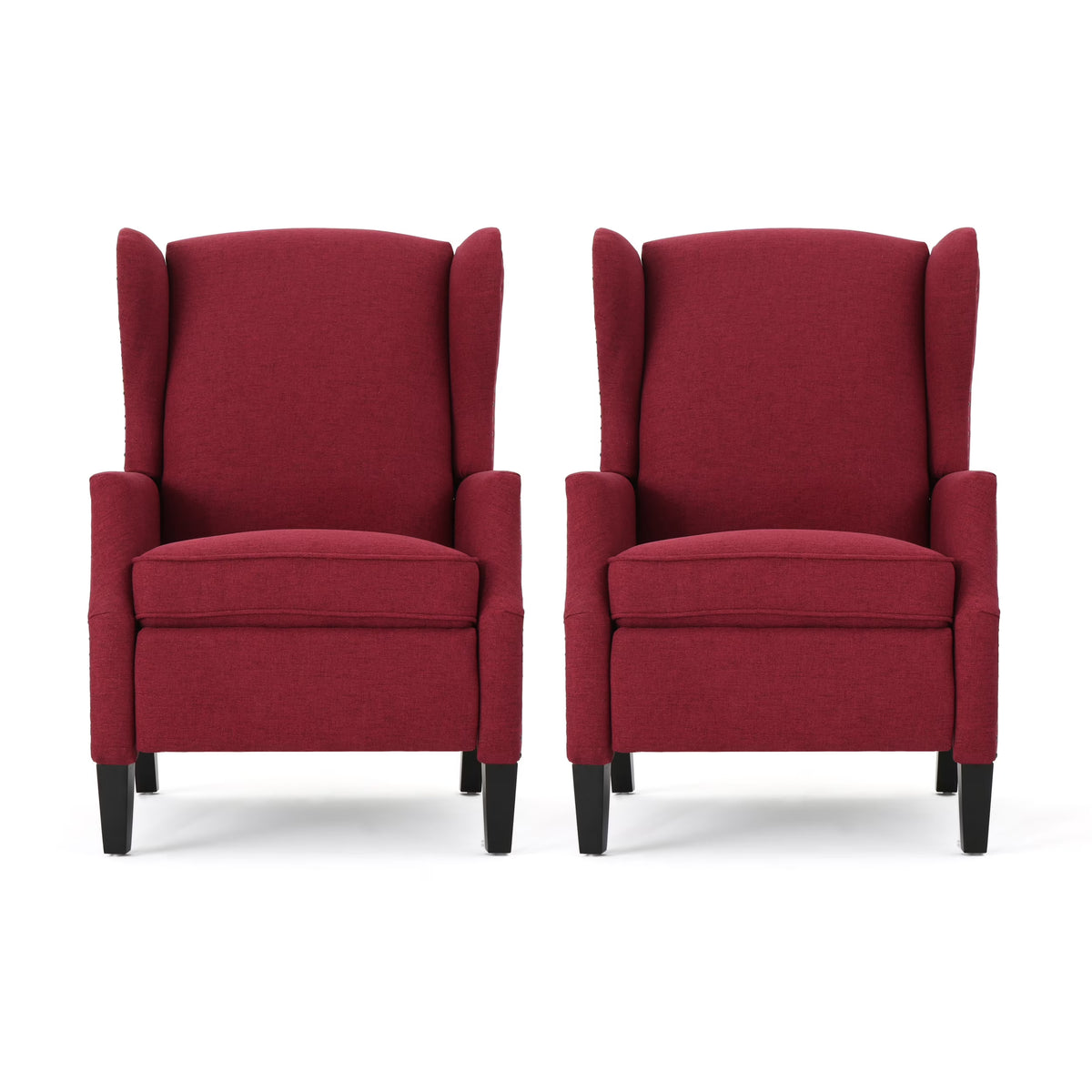Deep Red and Dark Brown Fabric Pushback Recliner, Set of 2 F4091