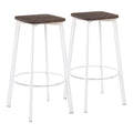 Vintage White Metal and Espresso Bamboo Square Barstool Set of 2 Q135