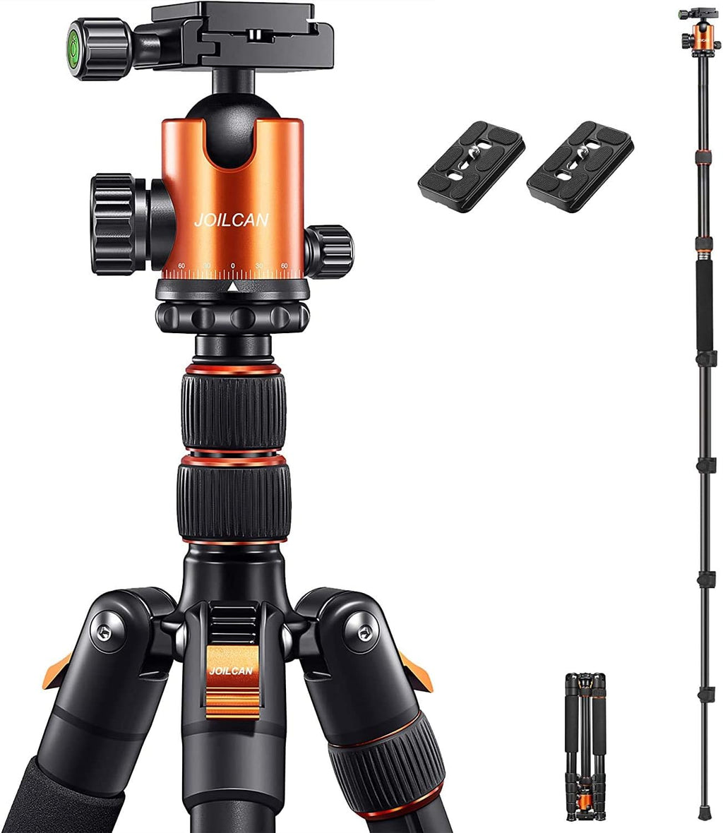 Black Aluminum Camera Tripod Monopod, 360° Panorama Ball Head, 2 Quick Release Plates, 25 lbs Loads, Pack of 2 M763