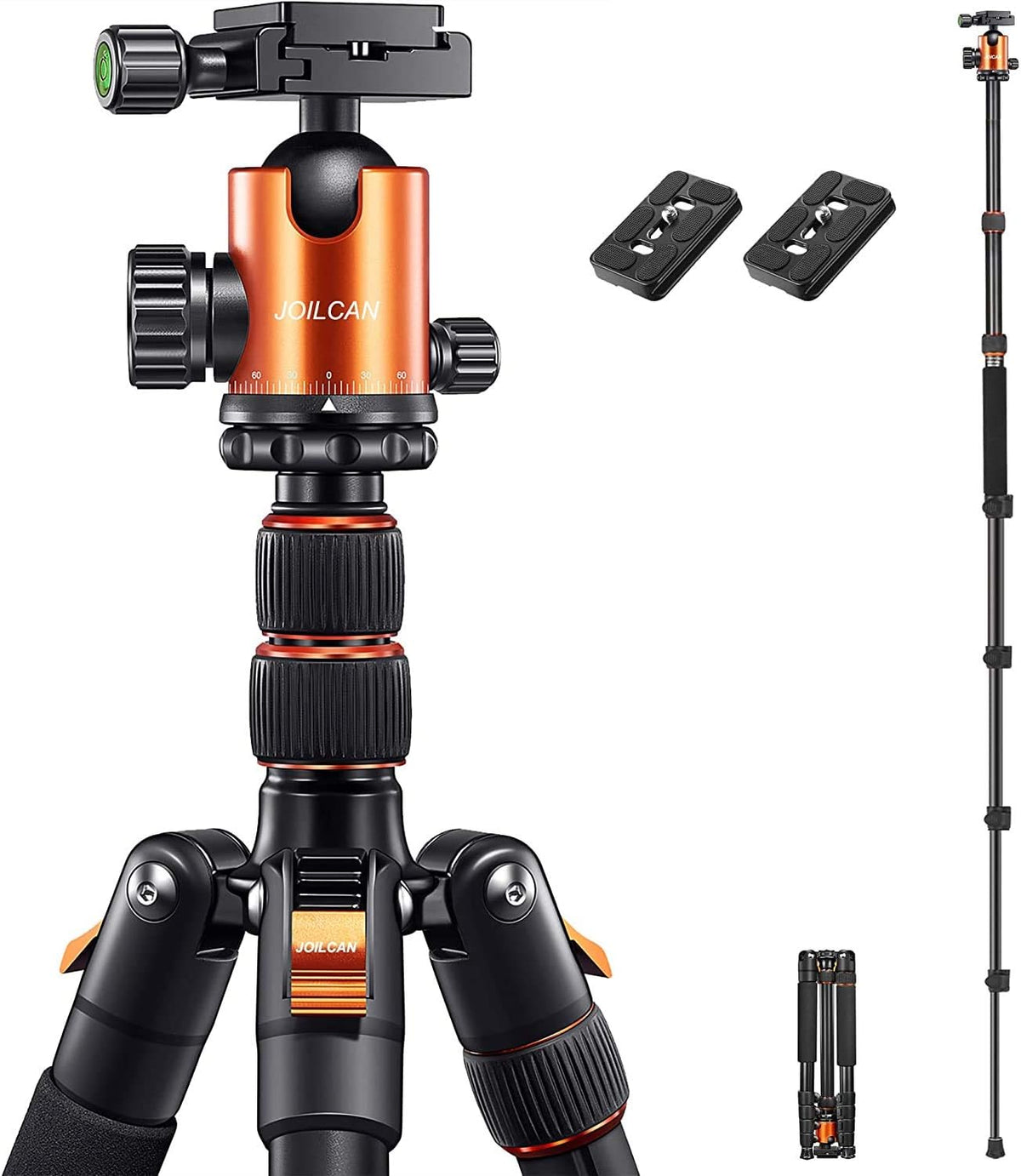 Black Aluminum Camera Tripod Monopod, 360° Panorama Ball Head, 2 Quick Release Plates, 25 lbs Loads, Pack of 2 M763