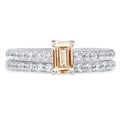 Emerald Cut Yellow Moissanite 18k White Gold Ring Band Set sz 3.5 O834