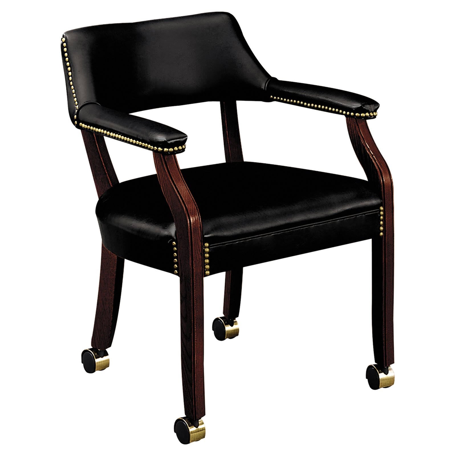 Mahogany Black Vinyl Guest Arm Chair with Casters J923509