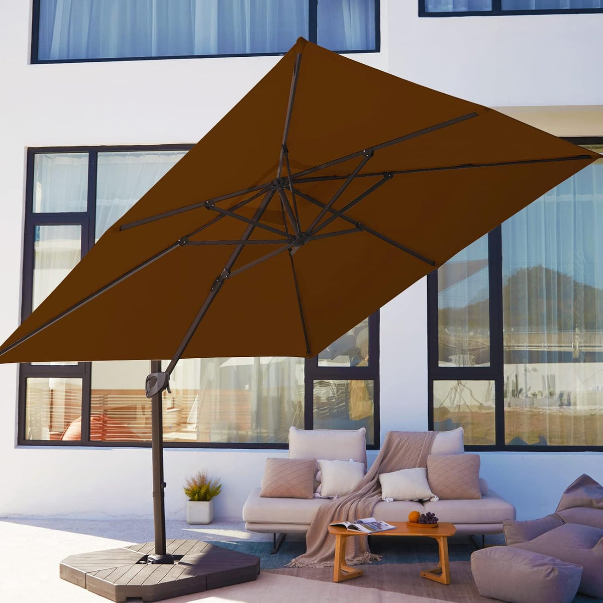 9x9 FT Square Cantilever Patio Umbrella with Sky Blue Solution-dyed Fabric F28421