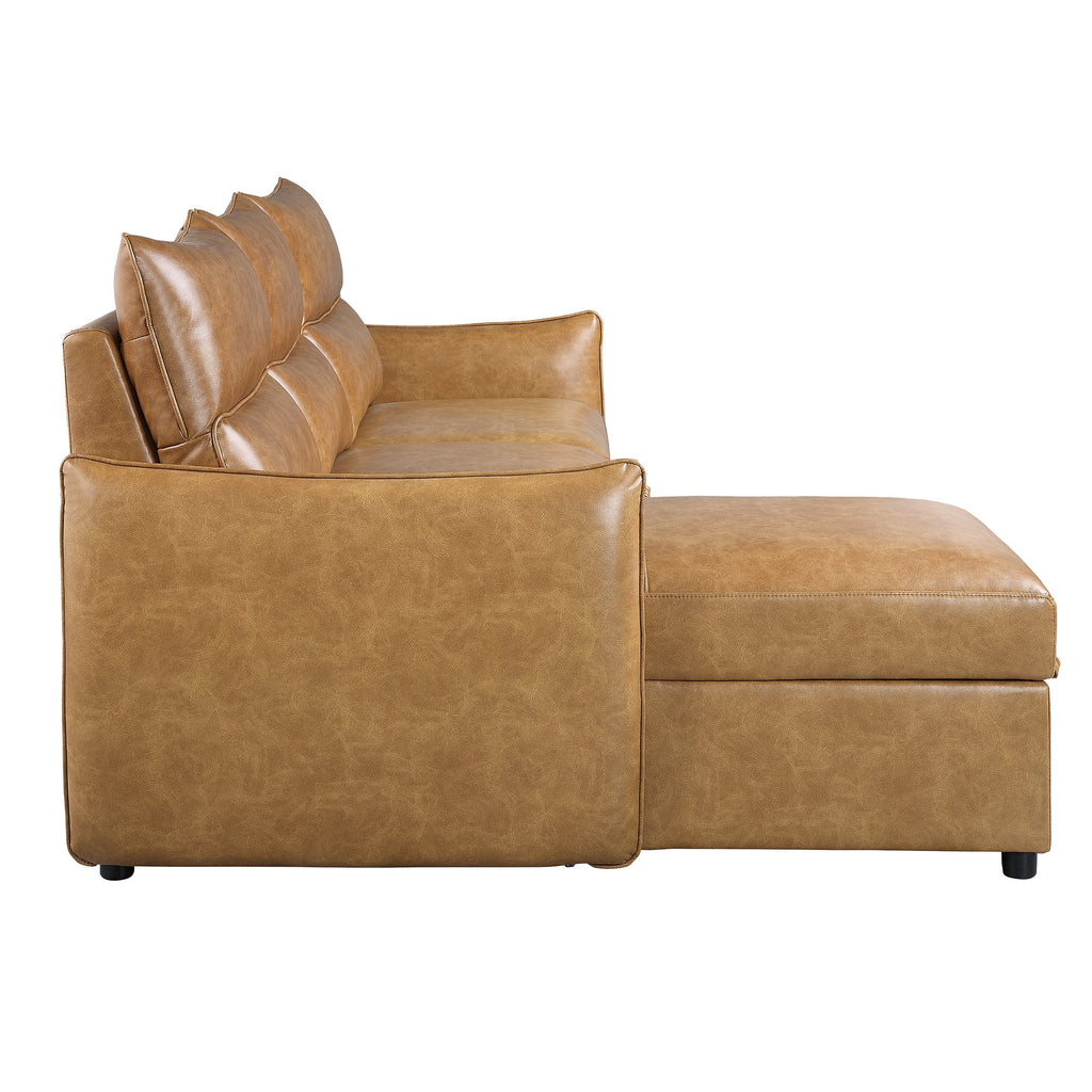 94 in. Wide 2-Piece Reversible Sectional Sofa in Brown Faux Leather with Pull-out Bed and Hidden Storage Q823106