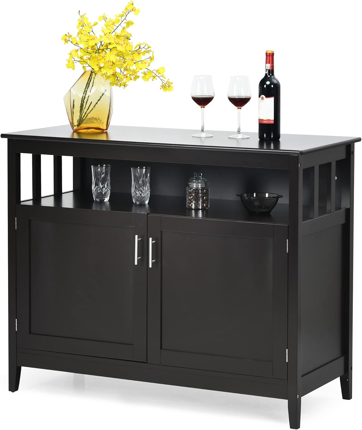 Black Freestanding Buffet Cabinet with Adjustable Shelf, 45 x 20 x 36 inches V3534