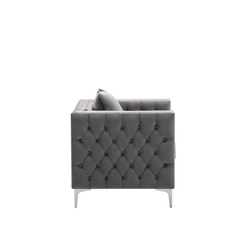 2 Piece Velvet Loveseat and Chair Set in Gray E99503