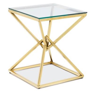 Gold Glass Top End Table D538