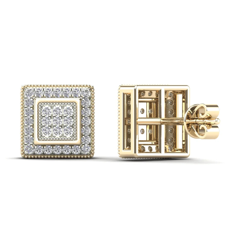 14K Yellow Gold Diamond Square Stud Earrings K536
