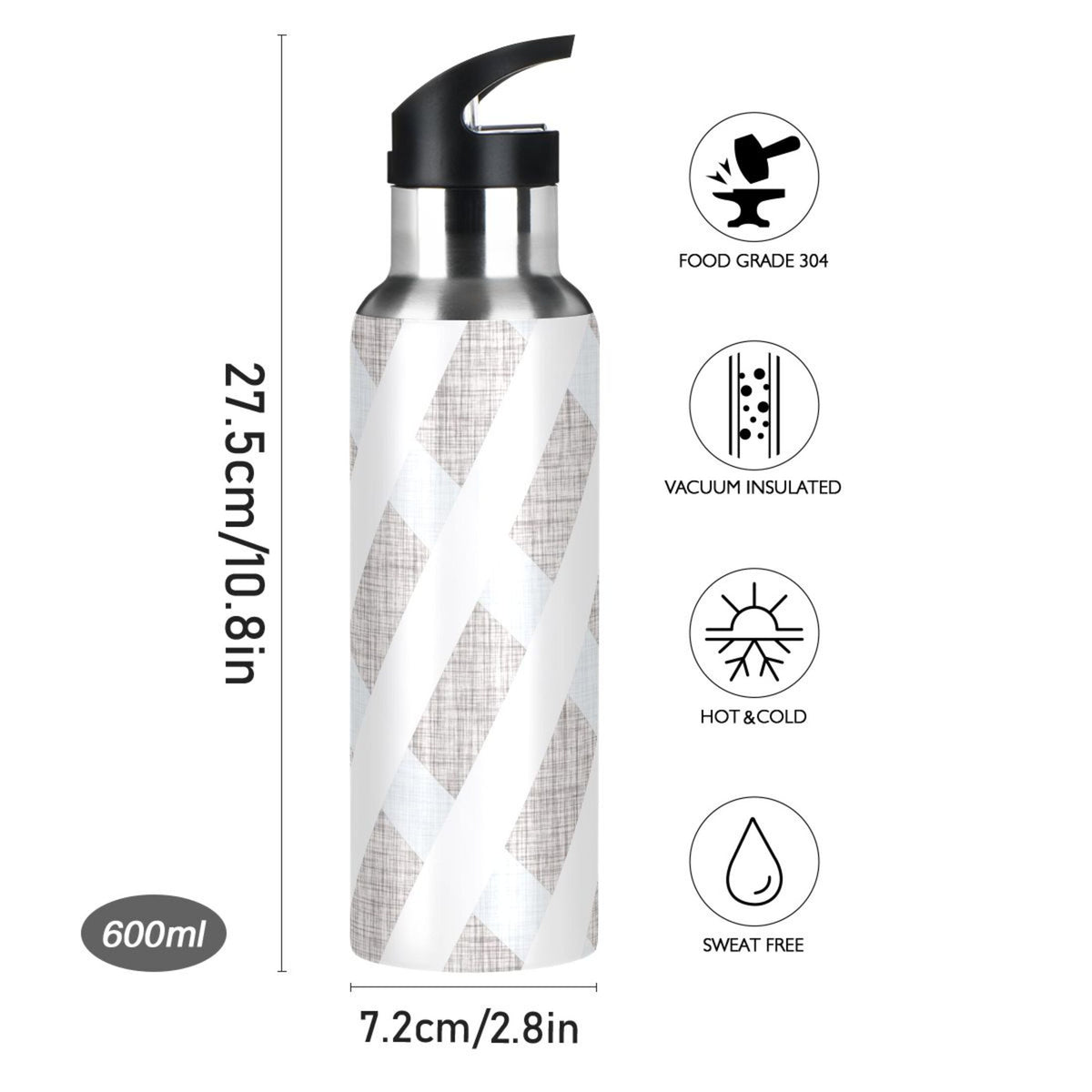 20 OZ Stainless Steel Vacuum Insulated Water Bottle with Straw Lid B448