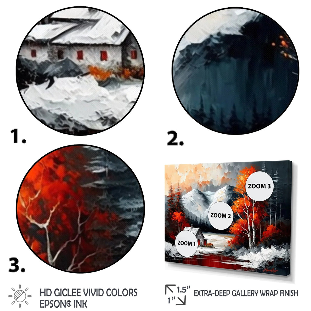 Cabin In The Woods In Winter V Lake House Cottage Canvas Art Print - 3 Panels 36 in. wide x 28 in. high H6174
