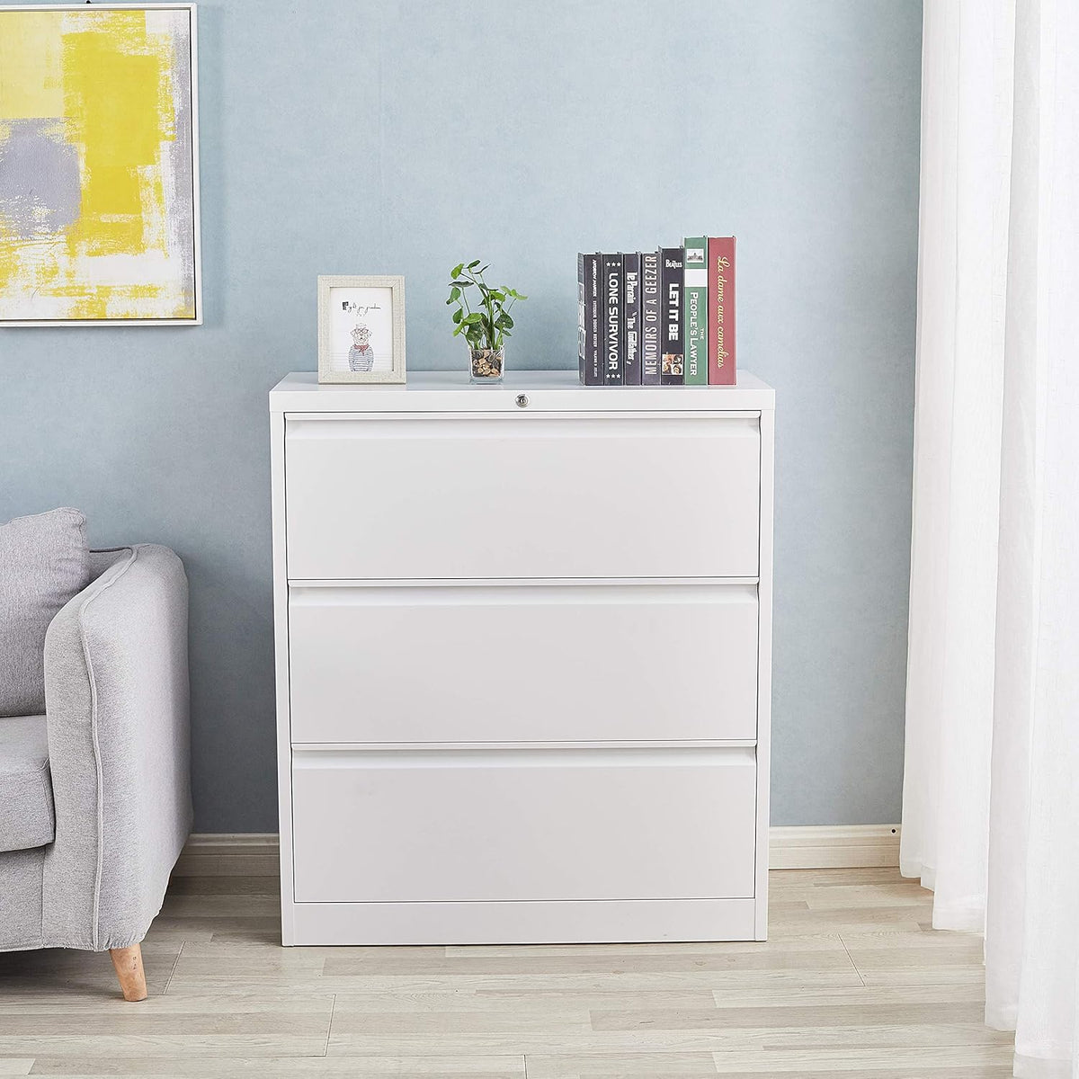 Black 3 Drawer Metal Lateral File Cabinet F763