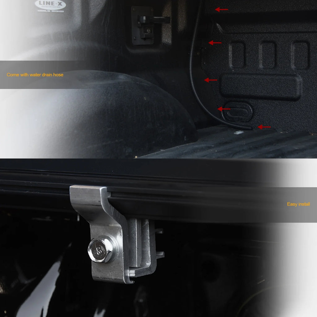 Low Profile Hard Aluminum Tri-Fold Tonneau Cover Matte Black L484