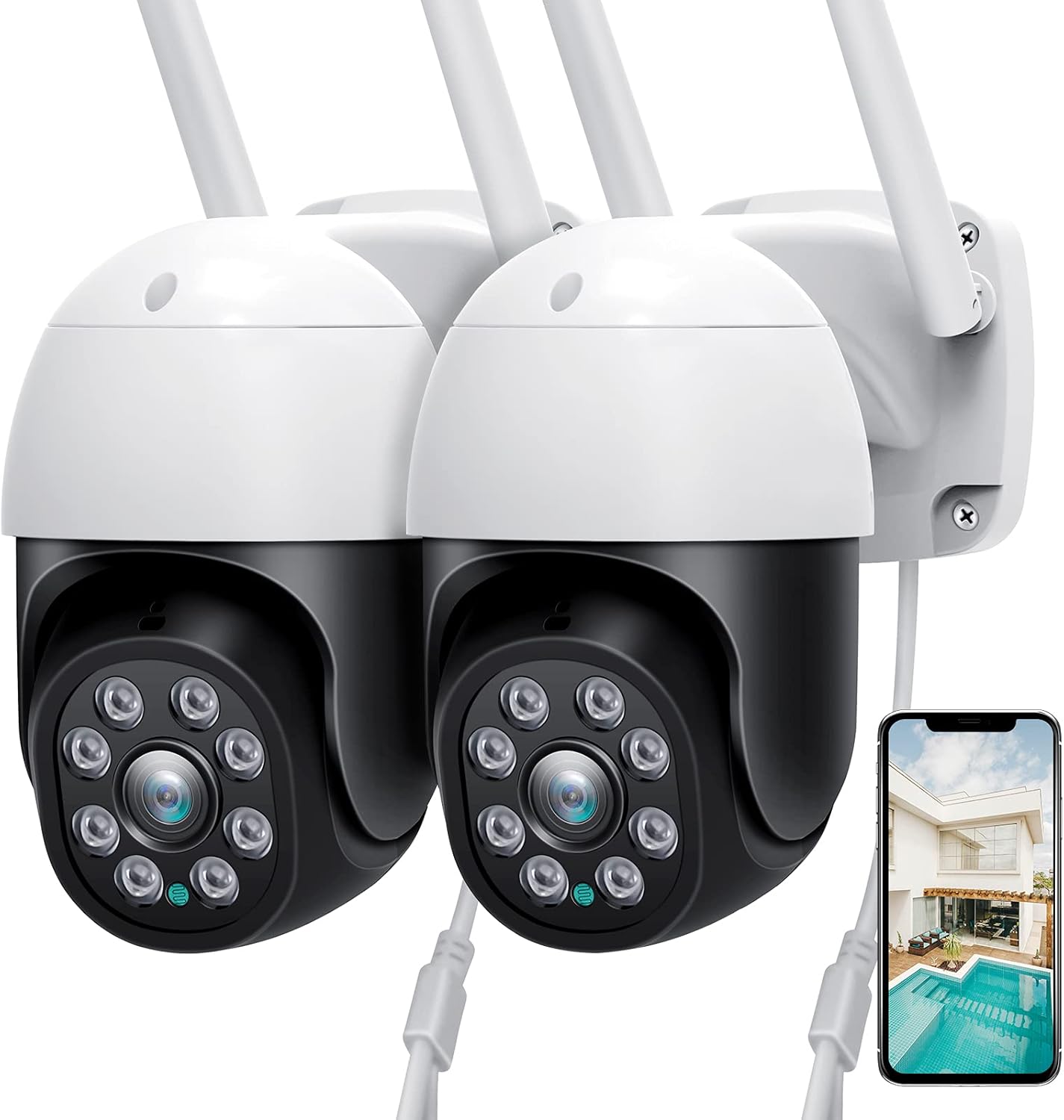 2 Pack 360° PTZ Outdoor Security Cameras with Night Vision D35695
