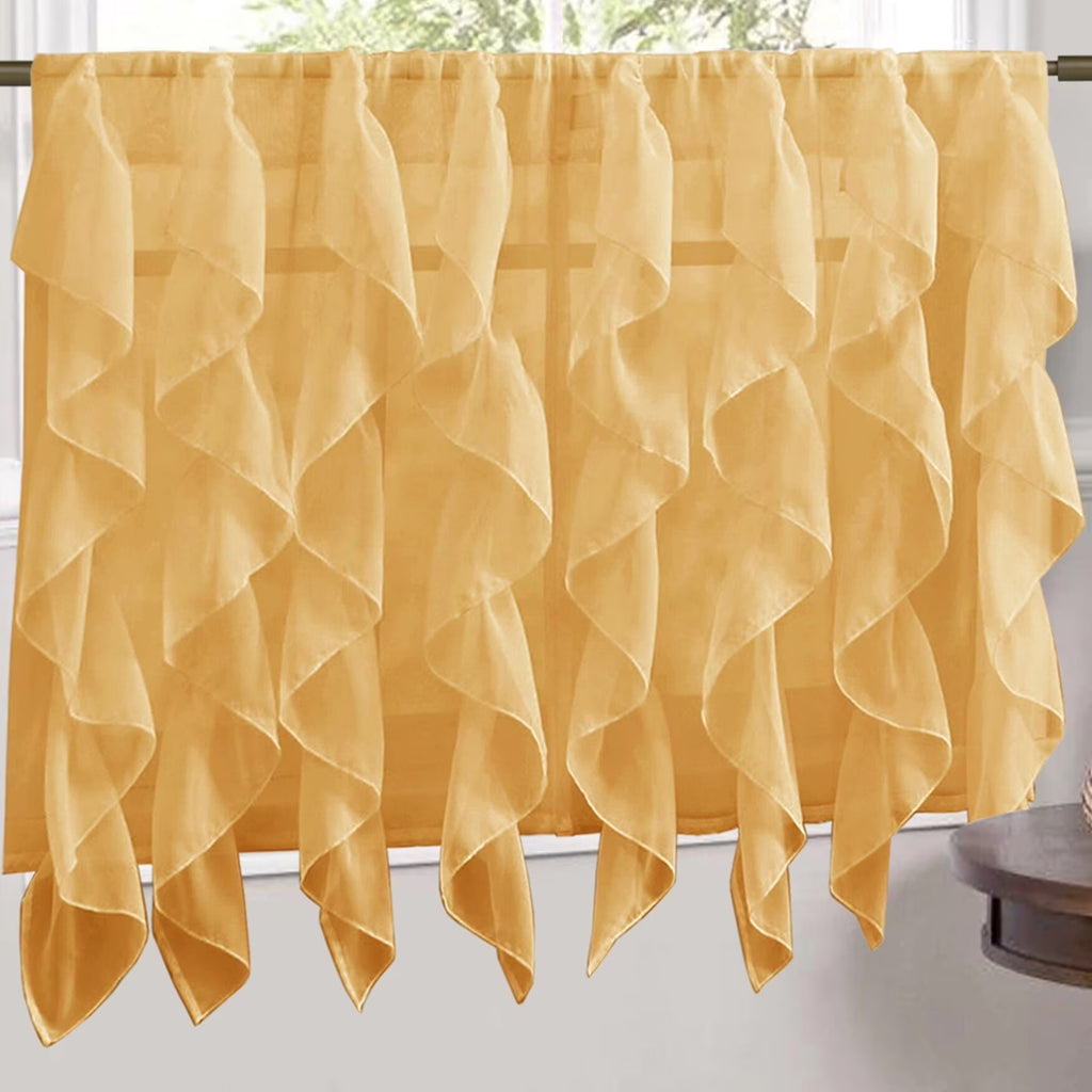 Camel Vertical Ruffled Waterfall Valance and Curtain Tiers 36" tier pair Y80898