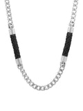 Men's Stainless Steel Black Leather Weave Curb Chain Necklace, 24" G6022