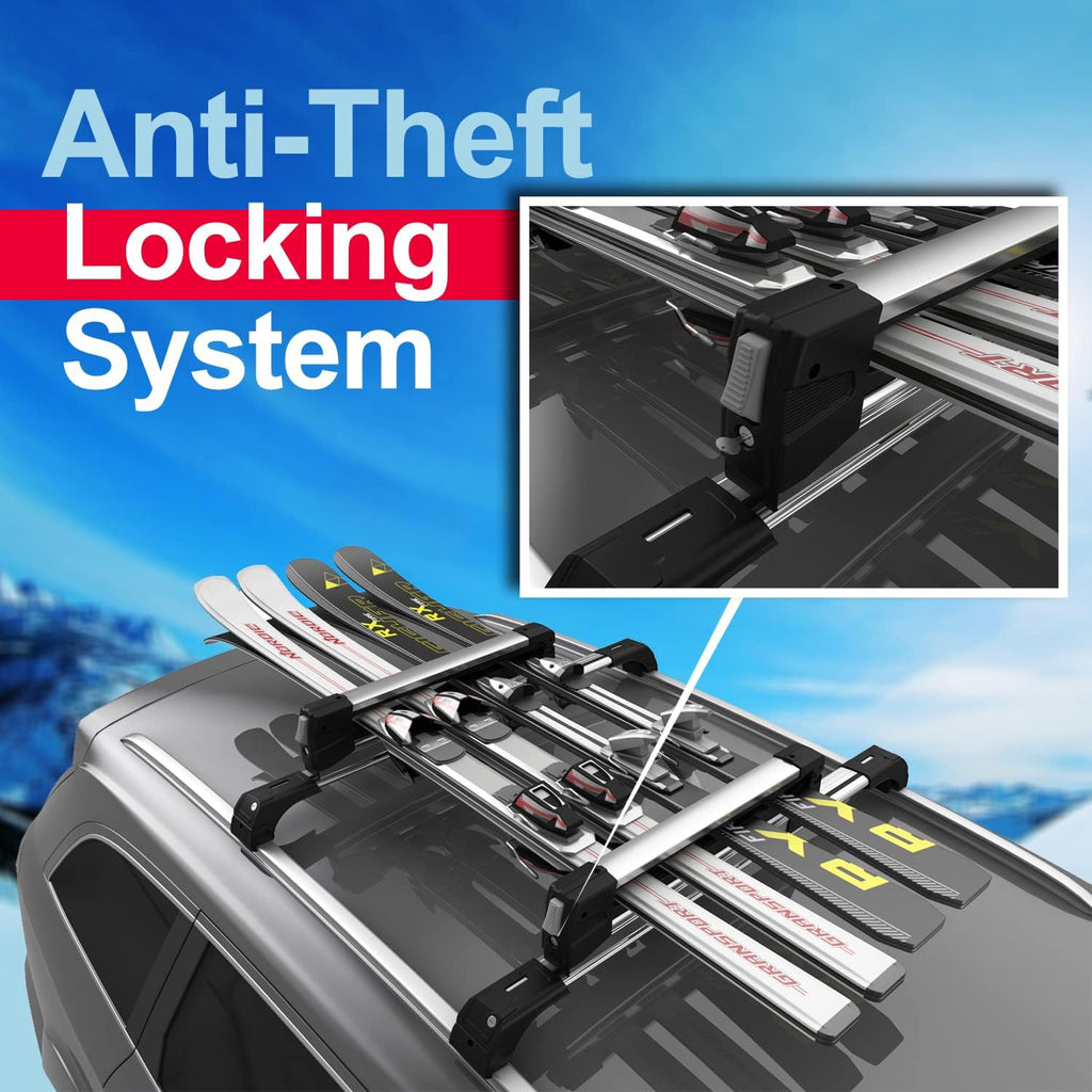 Universal Ski & Snowboard Car Rack with Anti-Theft Lock, 35 Fits Up to 6 Pairs of Skis or 4 Snowboards C127