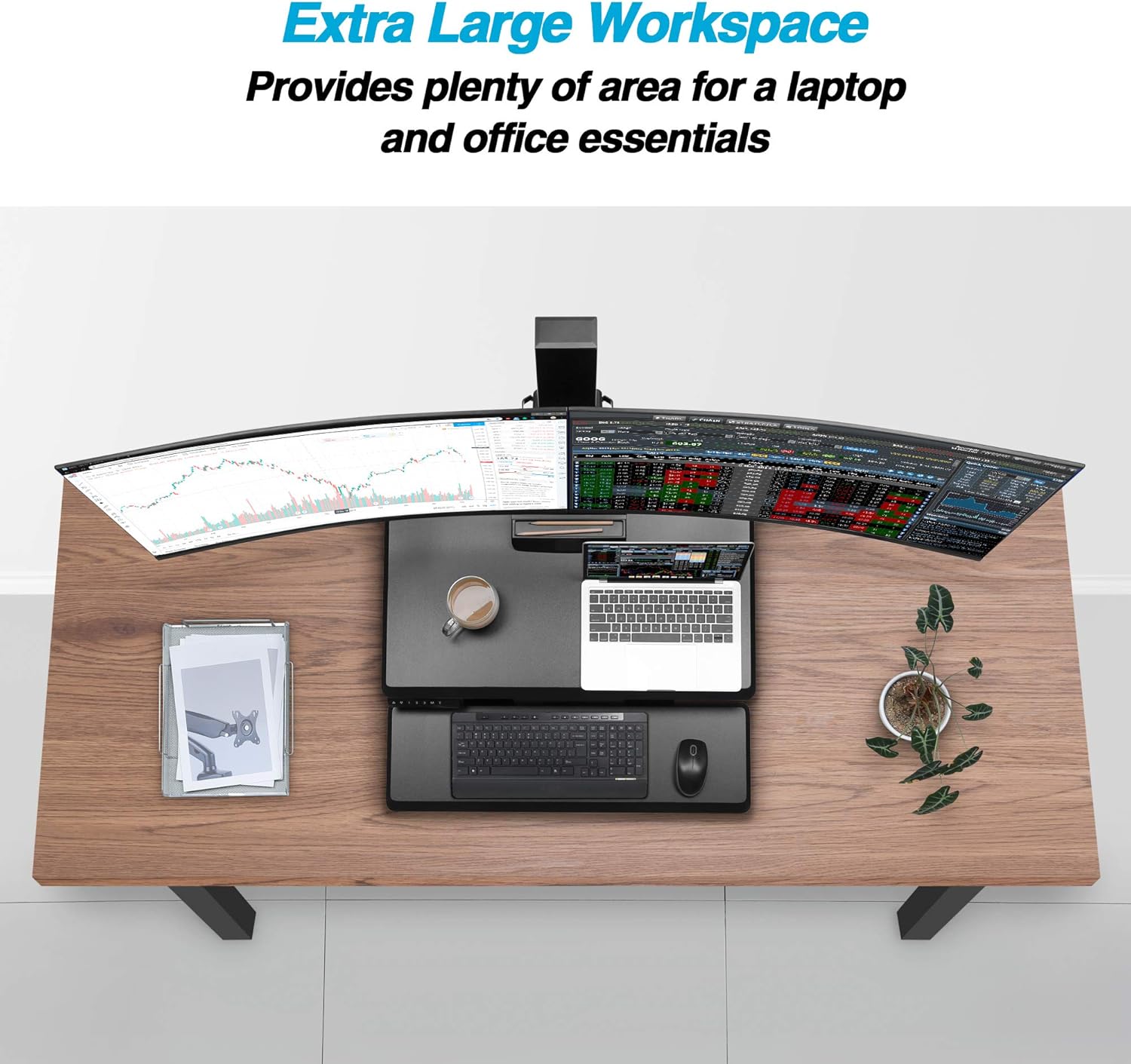 Dual 32" Monitor Electric Standing Desk with Keyboard Tray Extra Large 28"x 16" Tabletop Motorized Height Adjustable Sit to Stand Table N9119