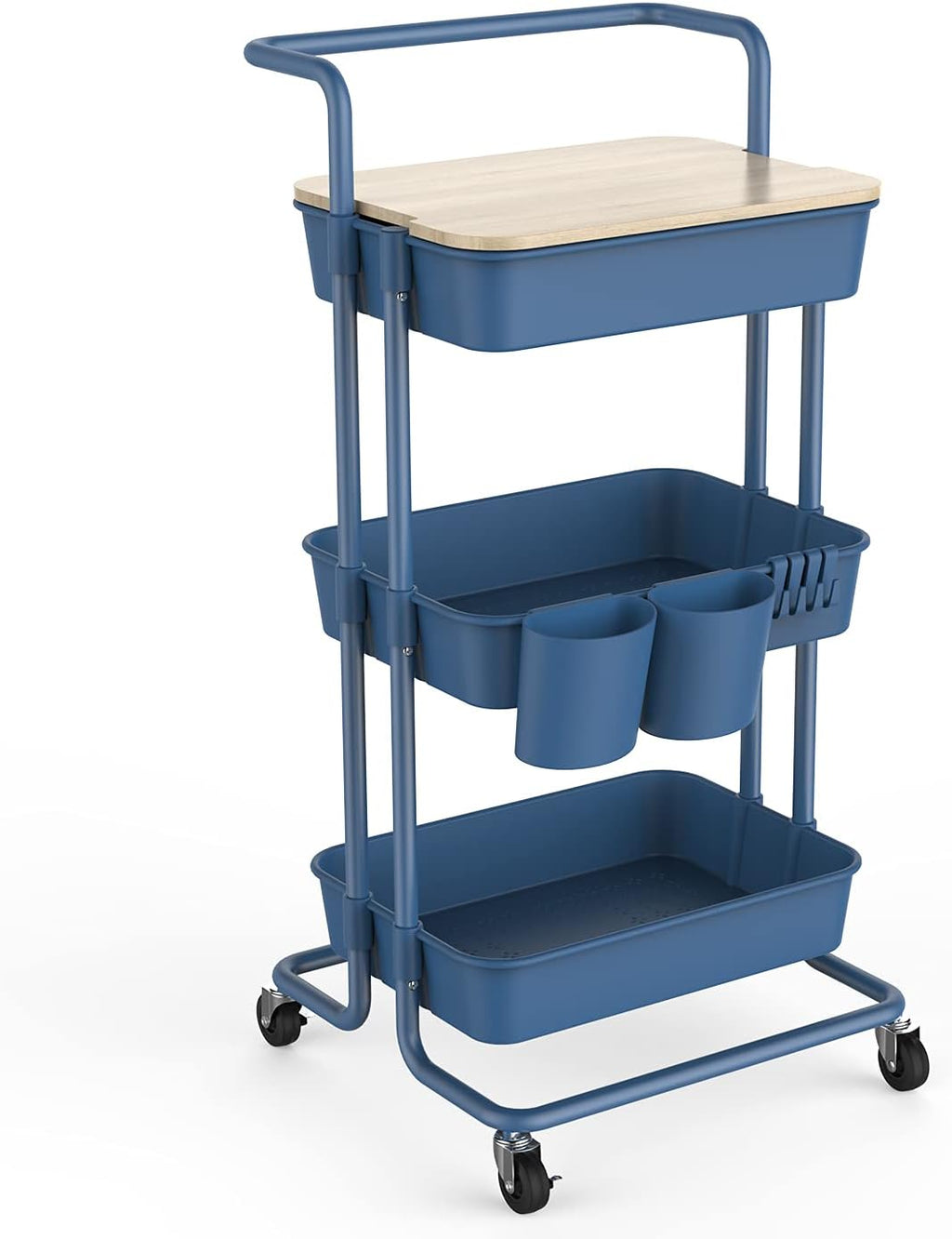 3 Tier Rolling Storage Cart with Cover Board, Handle and Locking Wheels L839185